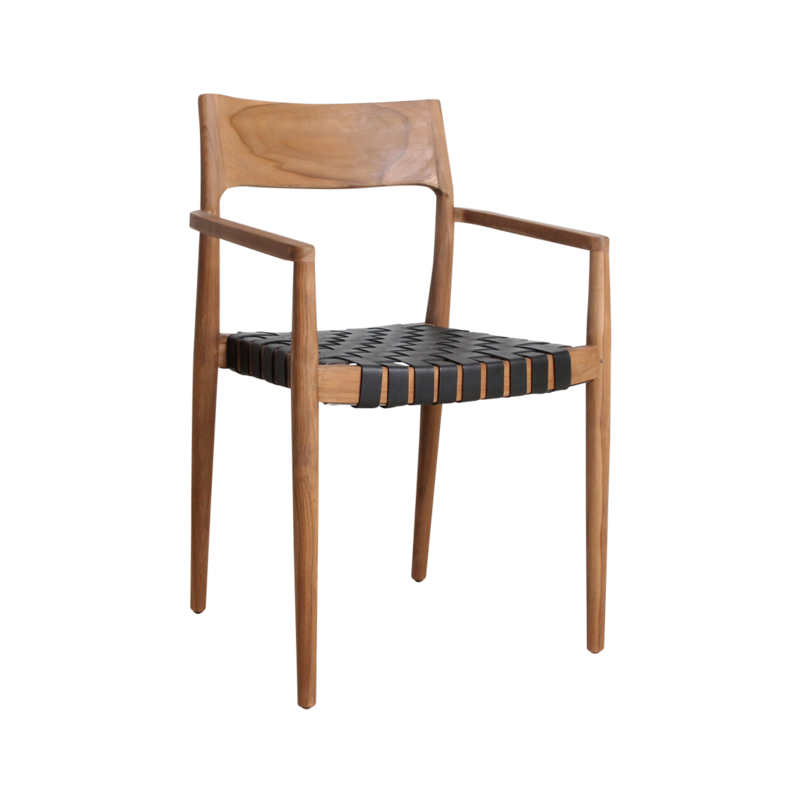 Raw Materials-collectie Freya teak eetkamerstoel met armleuning - Zwart (set of 2)