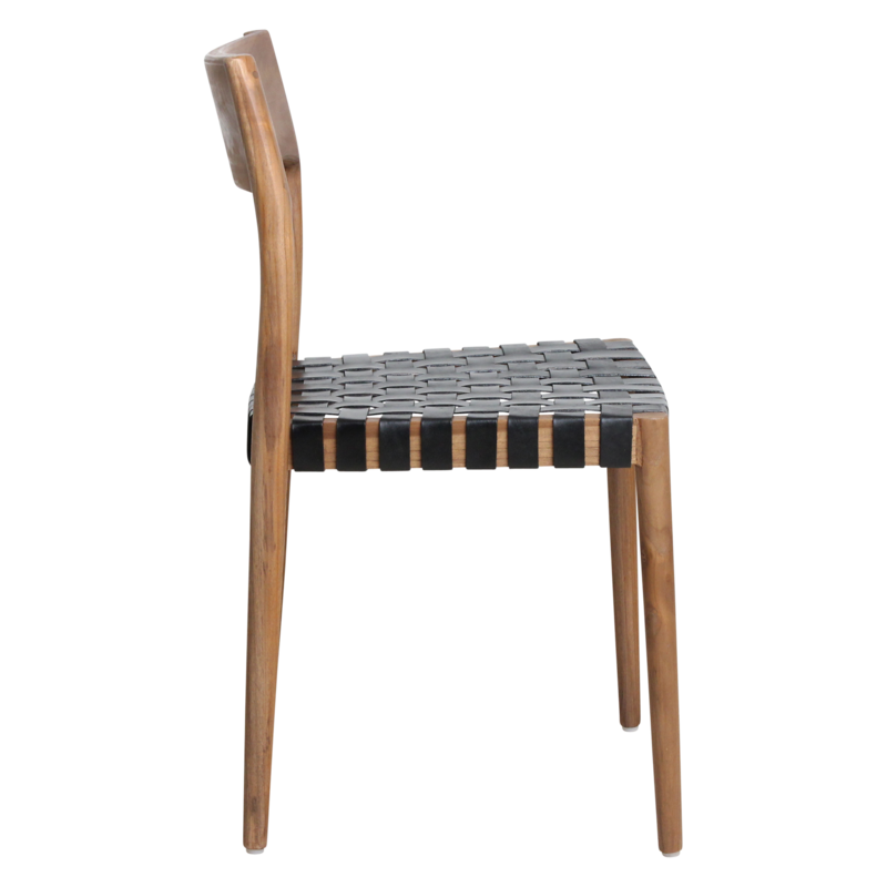 Raw Materials-collectie Freya teak eetkamerstoel met leer - Zwart (set of 2)