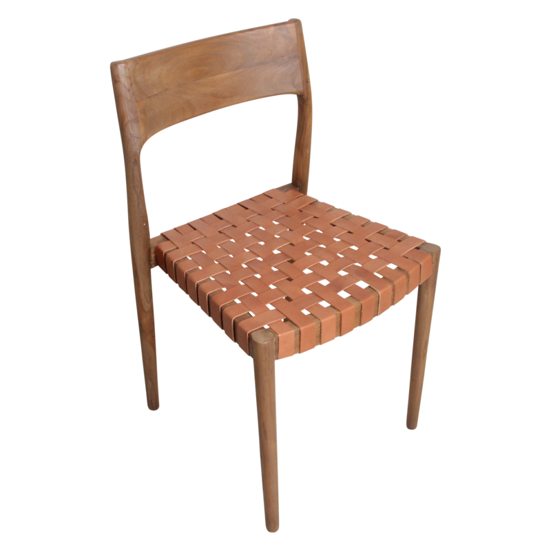 Raw Materials-collectie Freya teak eetkamerstoel met leer - Naturel (set of 2)