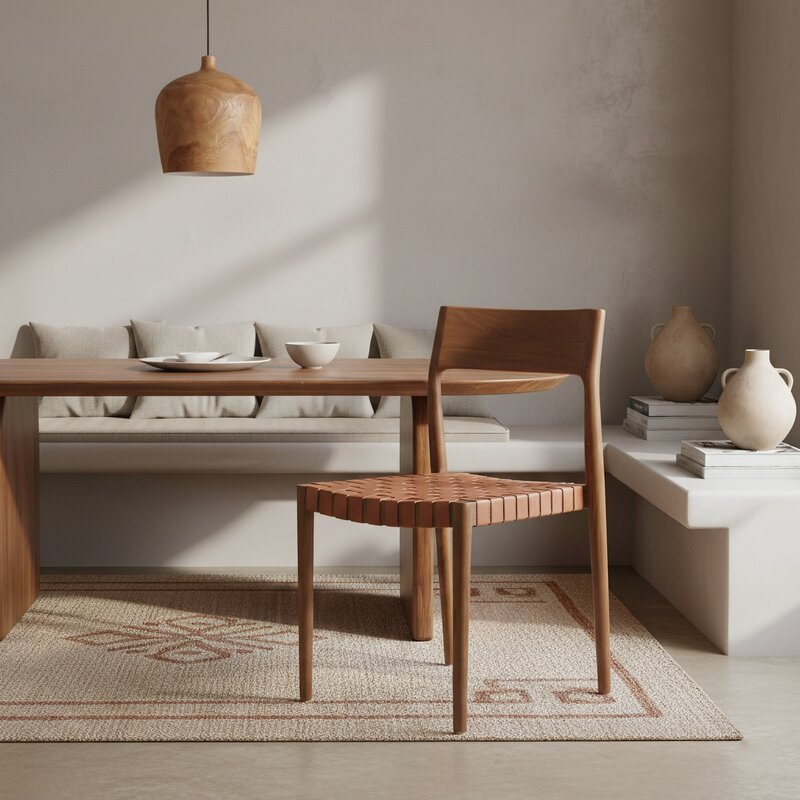 Raw Materials-collectie Freya teak eetkamerstoel met leer - Naturel (set of 2)