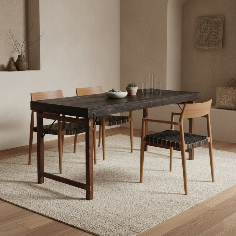 Raw Materials-collectie Freya teak eetkamerstoel met armleuning - Zwart (set of 2)