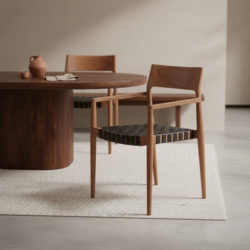 Raw Materials-collectie Freya teak eetkamerstoel met armleuning - Zwart (set of 2)