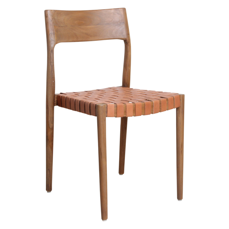 Raw Materials-collectie Freya teak eetkamerstoel met leer - Naturel (set of 2)