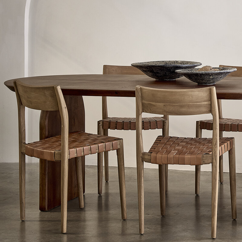 Raw Materials-collectie Freya teak eetkamerstoel met leer - Naturel (set of 2)