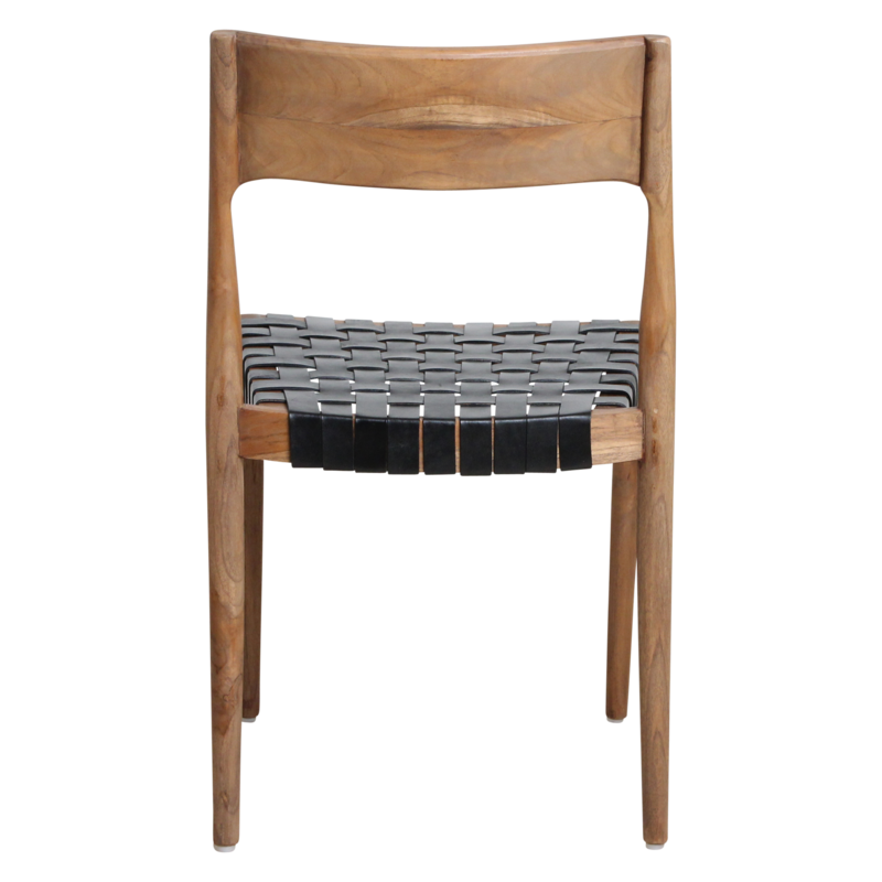 Raw Materials-collectie Freya teak eetkamerstoel met leer - Zwart (set of 2)