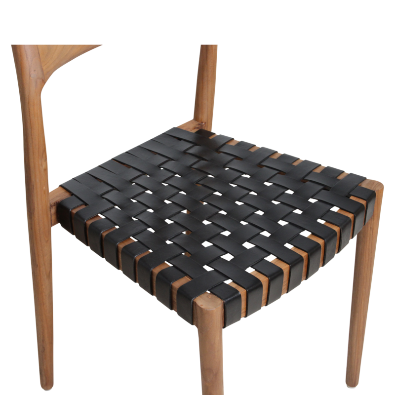 Raw Materials-collectie Freya teak eetkamerstoel met leer - Zwart (set of 2)