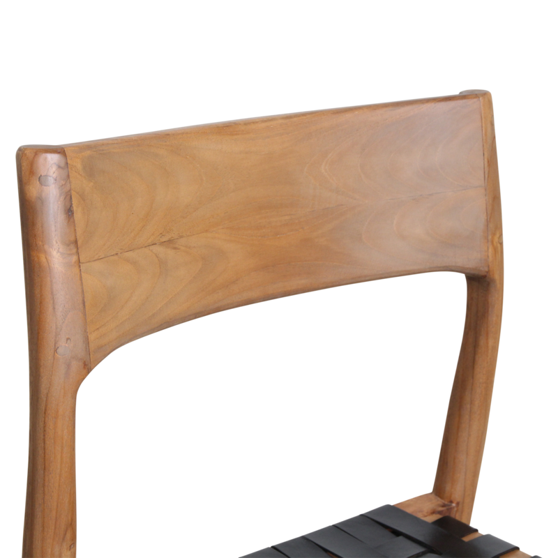 Raw Materials-collectie Freya teak eetkamerstoel met leer - Zwart (set of 2)