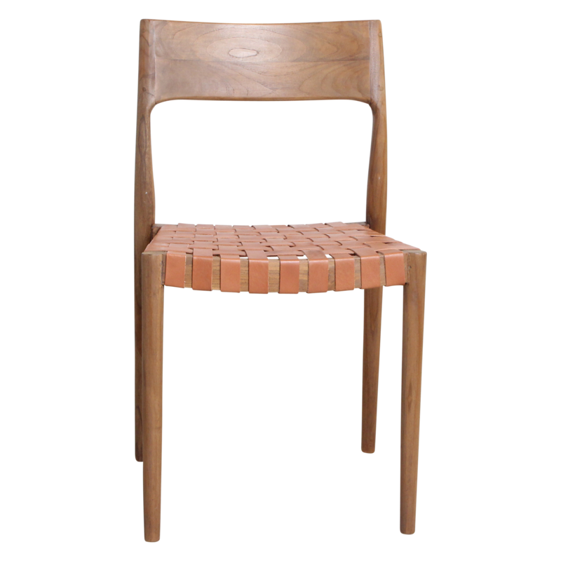 Raw Materials-collectie Freya teak eetkamerstoel met leer - Naturel (set of 2)