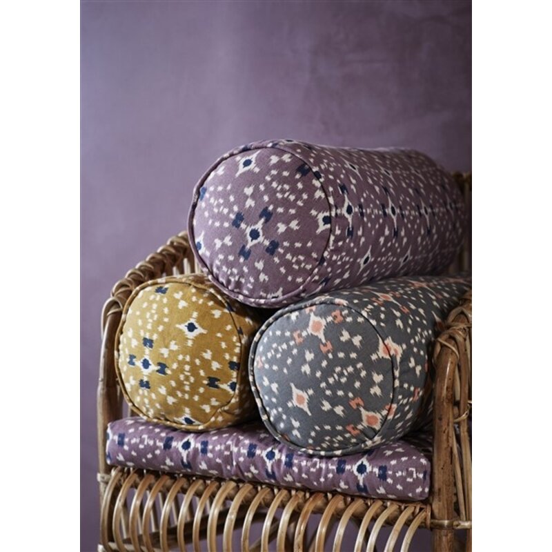 Madam Stoltz-collectie Madam Stoltz Printed bolster cushion Grey, ecru, coral Grey, ecru, coral