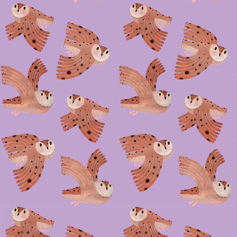 Meet Me at the Wall-collectie Kinderbehang Owl - Lilac - Aniek Bartels