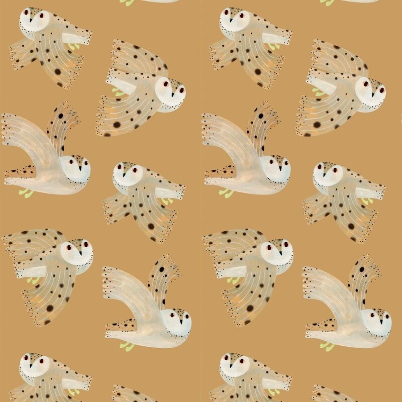 Meet Me at the Wall-collectie Kinderbehang Owl - Dusty Yellow - Aniek Bartels