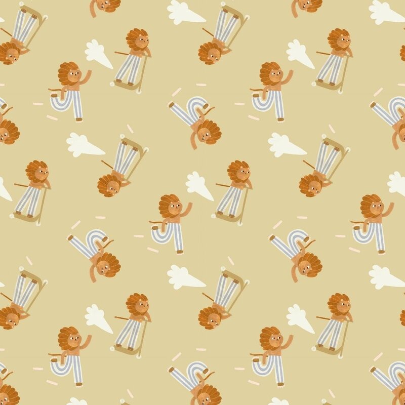 Meet Me at the Wall-collectie Kinderbehang Skating Lion - Neutral - Aniek Bartels