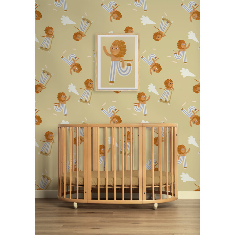 Meet Me at the Wall-collectie Kinderbehang Skating Lion - Neutral - Aniek Bartels
