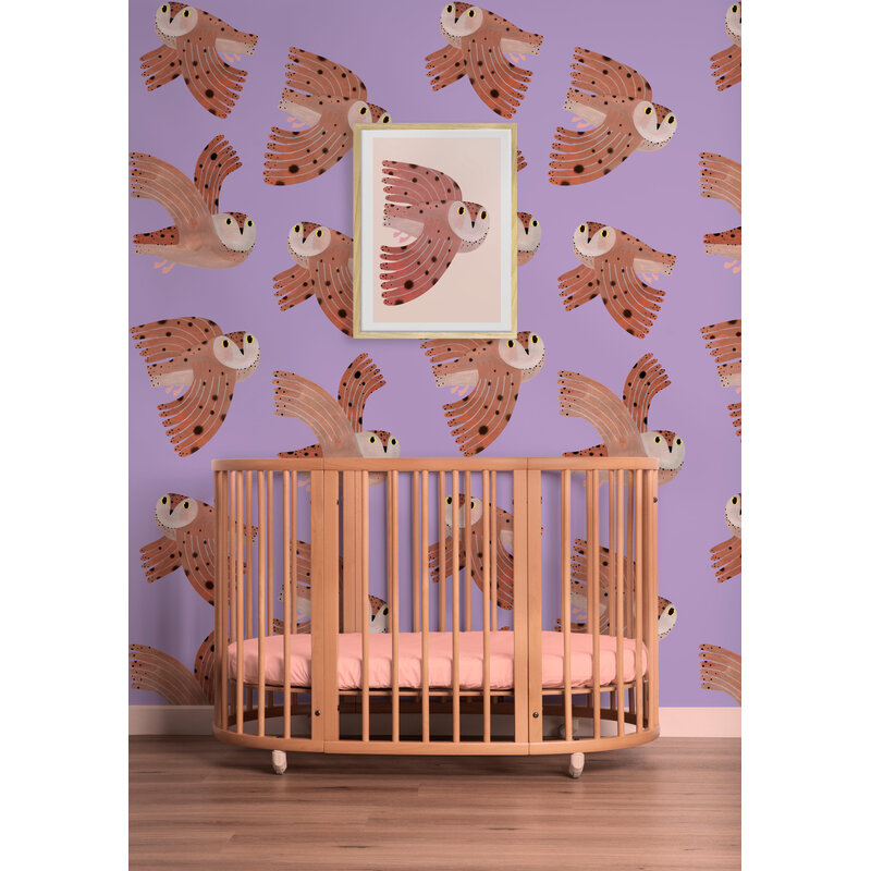 Meet Me at the Wall-collectie Kinderbehang Owl - Lilac - Aniek Bartels