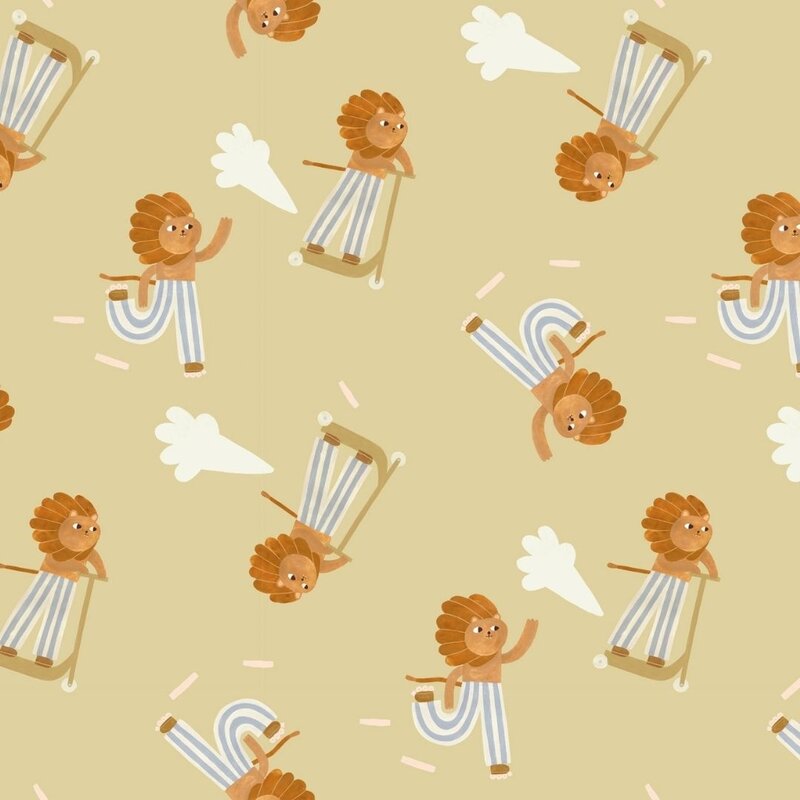 Meet Me at the Wall-collectie Kinderbehang Skating Lion - Neutral - Aniek Bartels