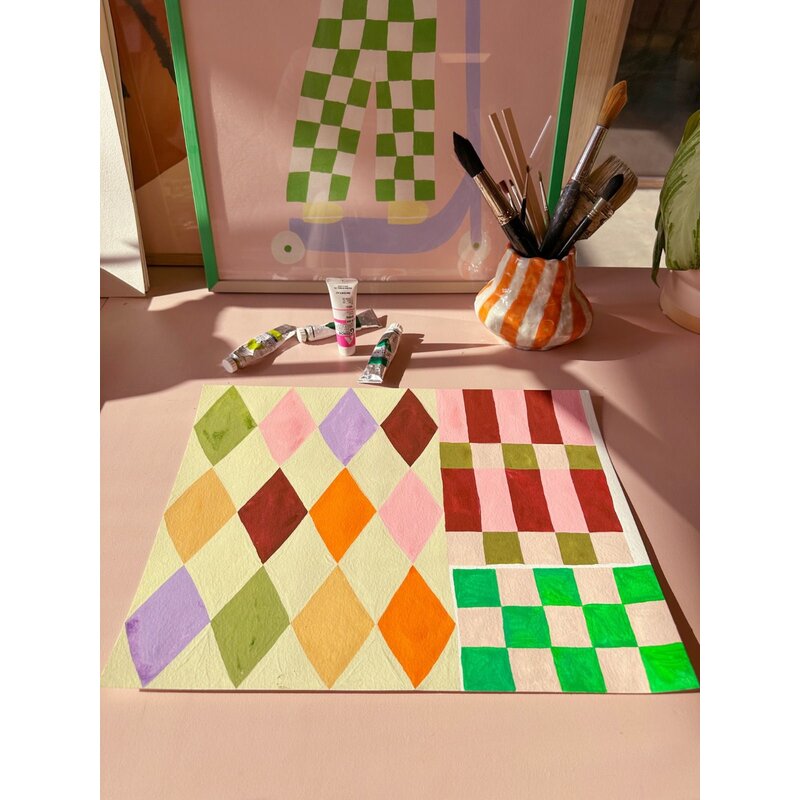 Meet Me at the Wall-collectie Kinderbehang Square blocks green - Aniek Bartels