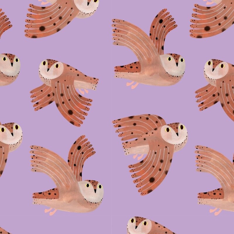 Meet Me at the Wall-collectie Kinderbehang Owl - Lilac - Aniek Bartels