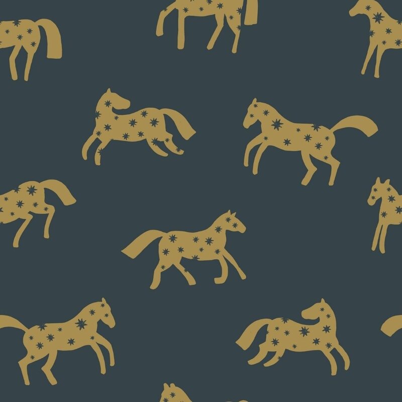 Meet Me at the Wall-collectie Behang Magic Horses - Night Blue - Joelle Wehkamp