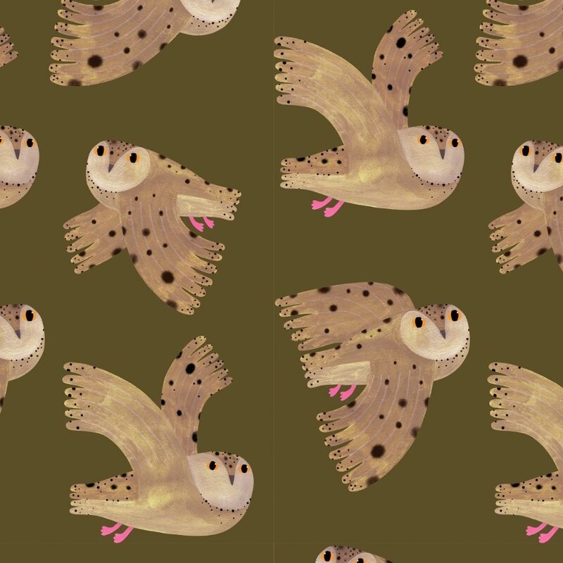 Meet Me at the Wall-collectie Kinderbehang Owl - Fern - Aniek Bartels