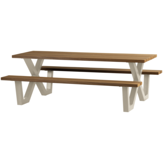 WOOOD Tablo Garden Picnic Table Ayous Sand X-Leg Metal [FSC]