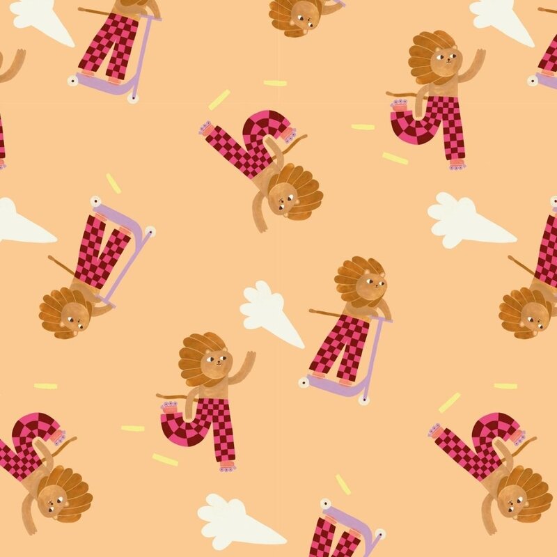Meet Me at the Wall-collectie Kinderbehang Skating Lion - Sweet - Aniek Bartels