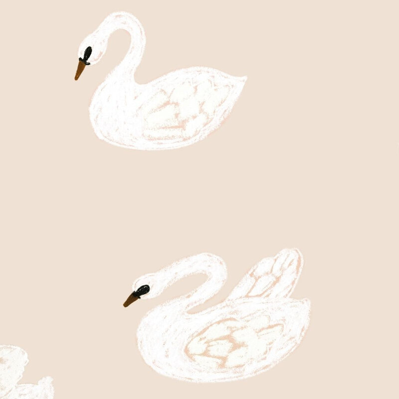 Meet Me at the Wall-collectie Kinderbehang Swans - Beige - Joelle Wehkamp