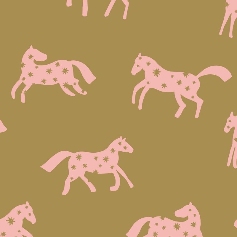 Meet Me at the Wall-collectie Behang Magic Horses - Kaki - Joelle Wehkamp