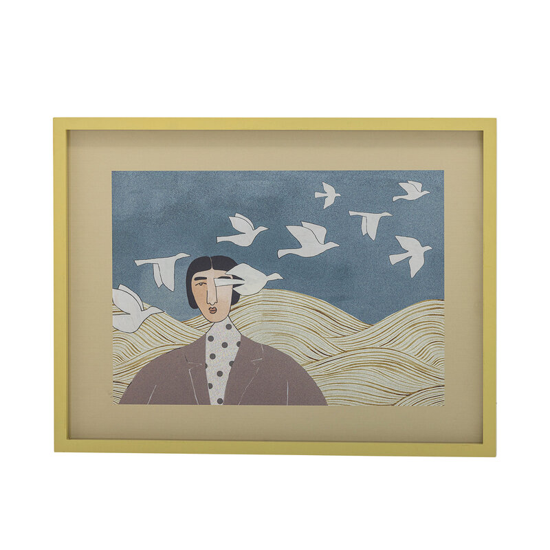 Bloomingville-collectie Flyvielle Illustration w/ Frame, Multi, Firwood