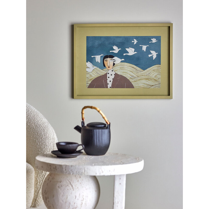 Bloomingville-collectie Flyvielle Illustratie met Lijst Multicolor Vurenhout