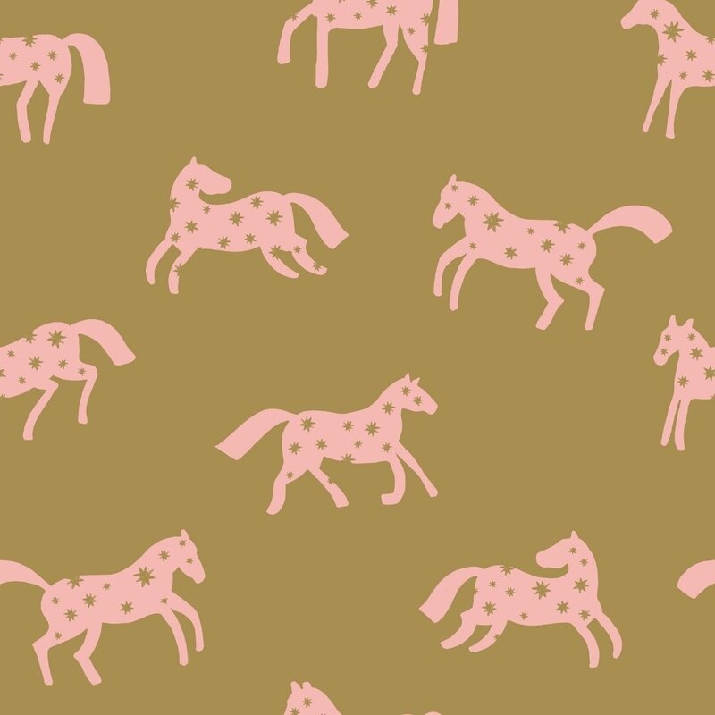 Meet Me at the Wall-collectie Behang Magic Horses - Kaki - Joelle Wehkamp