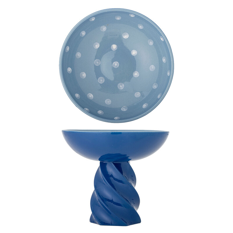 Bloomingville-collectie Riley schaal op voet blauw aardewerk