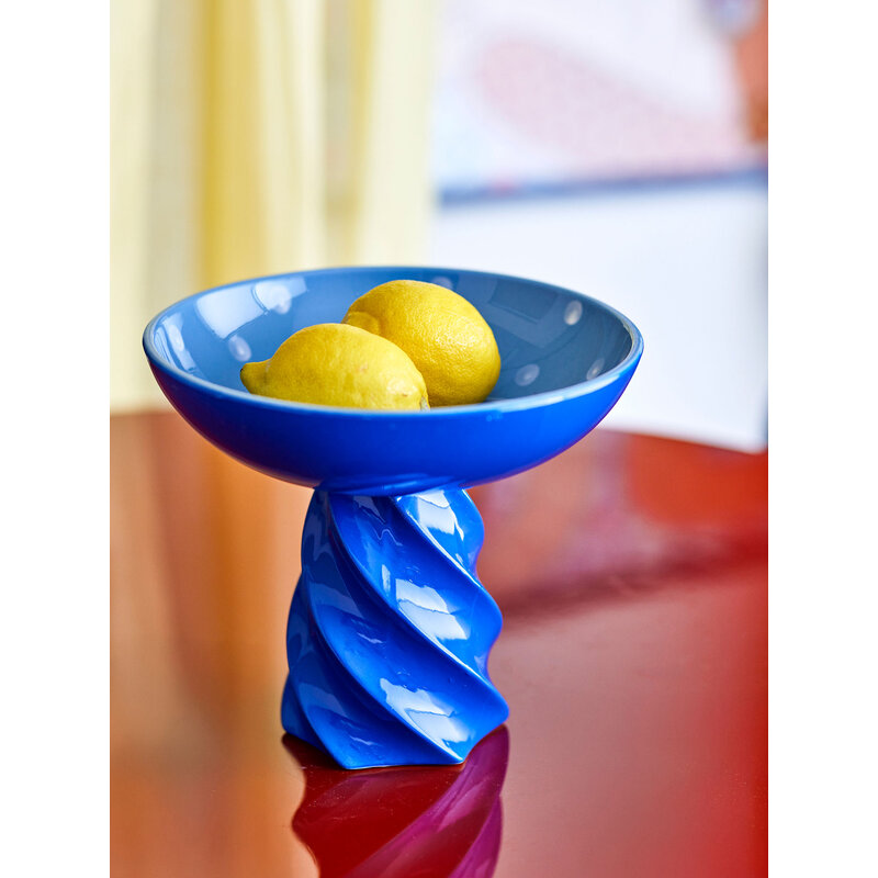 Bloomingville-collectie Riley schaal op voet blauw aardewerk