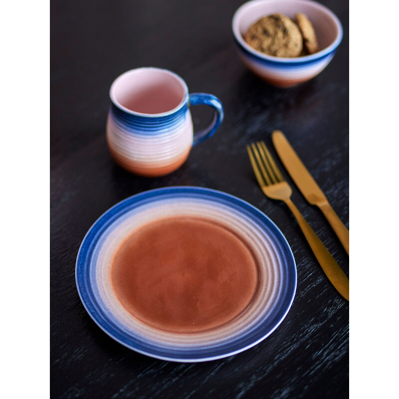 Bloomingville-collectie Tatum Bord multicolour aardewerk roze en diepblauw