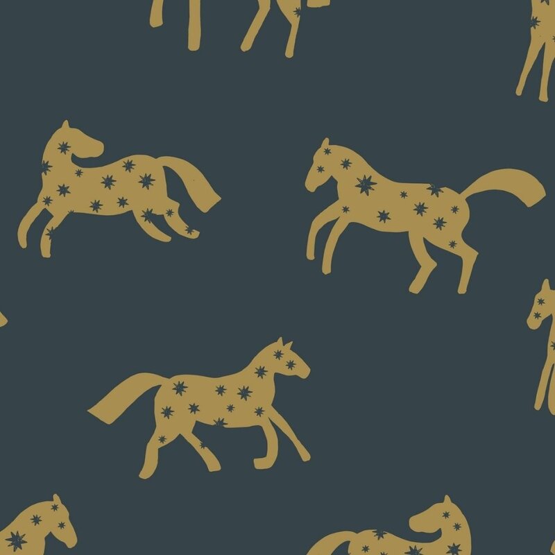 Meet Me at the Wall-collectie Behang Magic Horses - Night Blue - Joelle Wehkamp