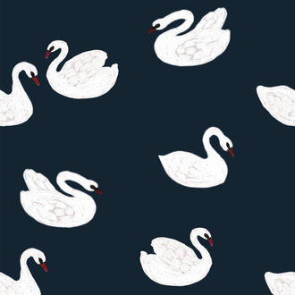 Meet Me at the Wall Kinderbehang Swans - Night blue - Joelle Wehkamp
