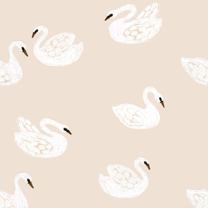 Meet Me at the Wall-collectie Kinderbehang Swans - Beige - Joelle Wehkamp