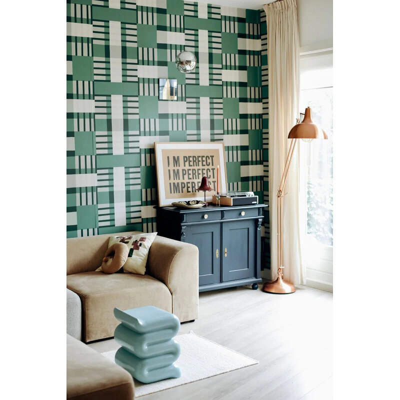 Meet Me at the Wall-collectie Behang Play at Slaep -  Blocks Grean - Sabine van Vessem