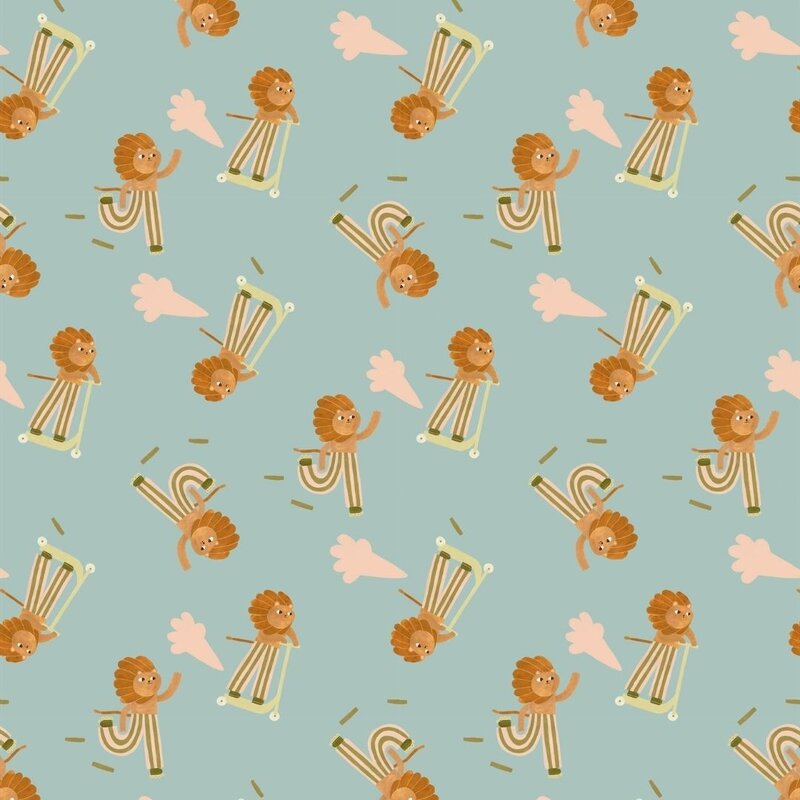 Meet Me at the Wall-collectie Kinderbehang Meet me at the Wall - Skating Lion - Cool - Aniek Bartels