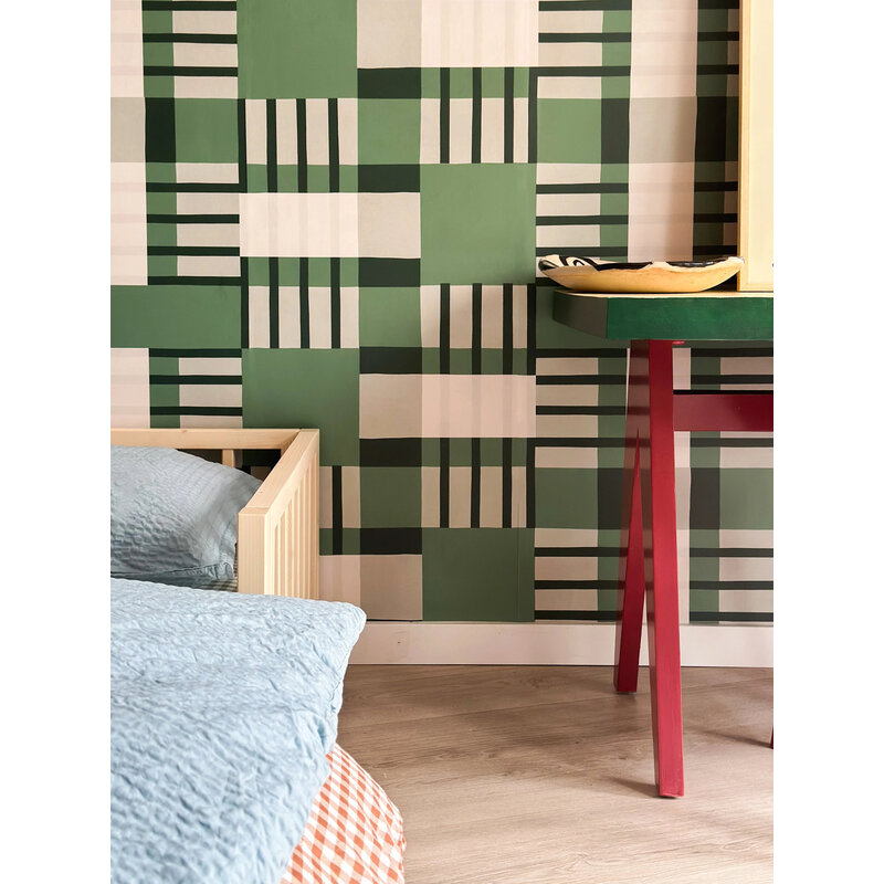 Meet Me at the Wall-collectie Behang Play at Slaep -  Blocks Grean - Sabine van Vessem