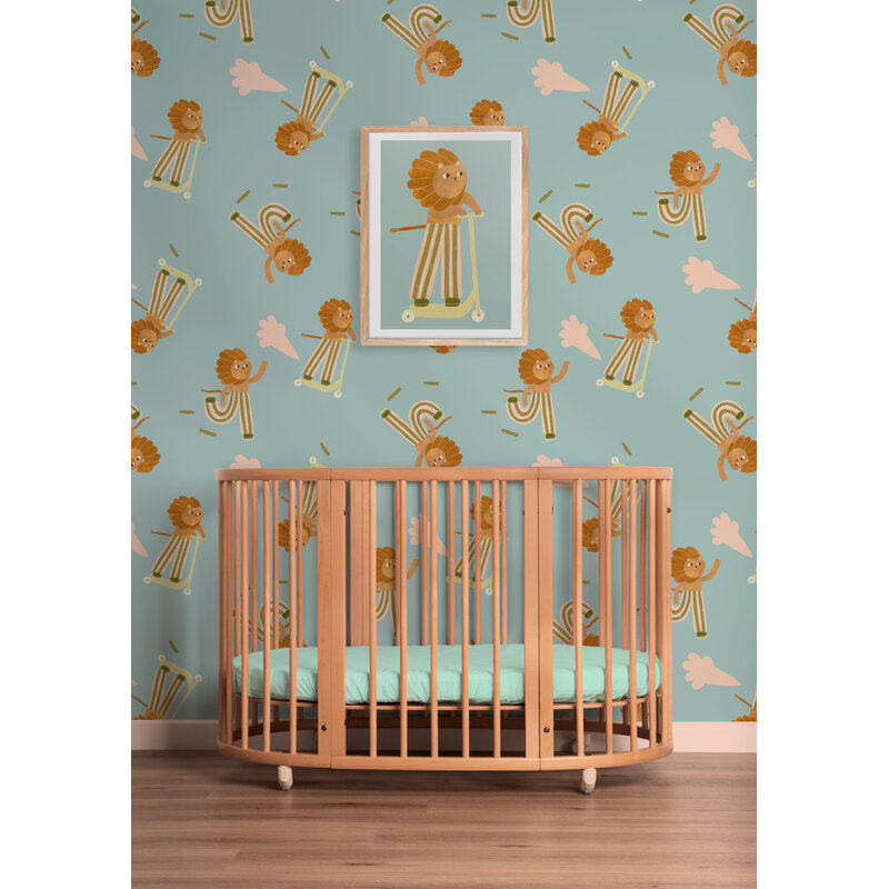 Meet Me at the Wall-collectie Kinderbehang Meet me at the Wall - Skating Lion - Cool - Aniek Bartels