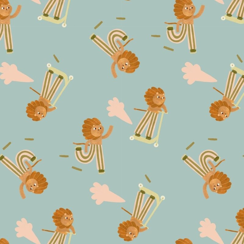 Meet Me at the Wall-collectie Kinderbehang Meet me at the Wall - Skating Lion - Cool - Aniek Bartels