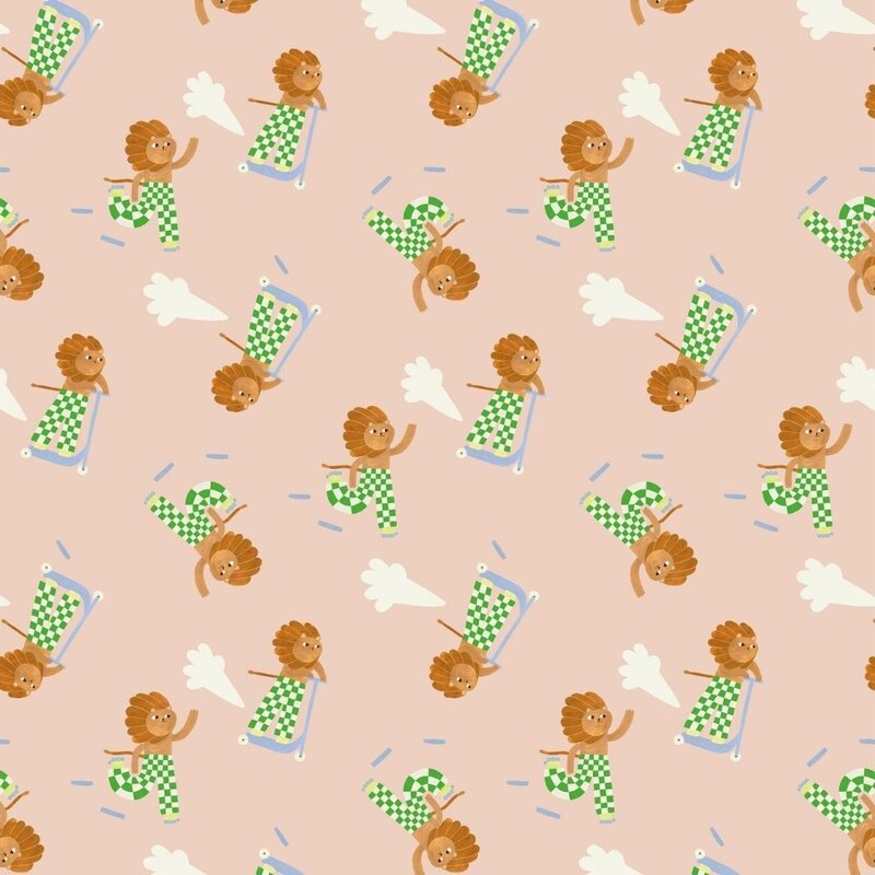 Meet Me at the Wall-collectie Kinderbehang Skating Lion - Green - Aniek Bartels