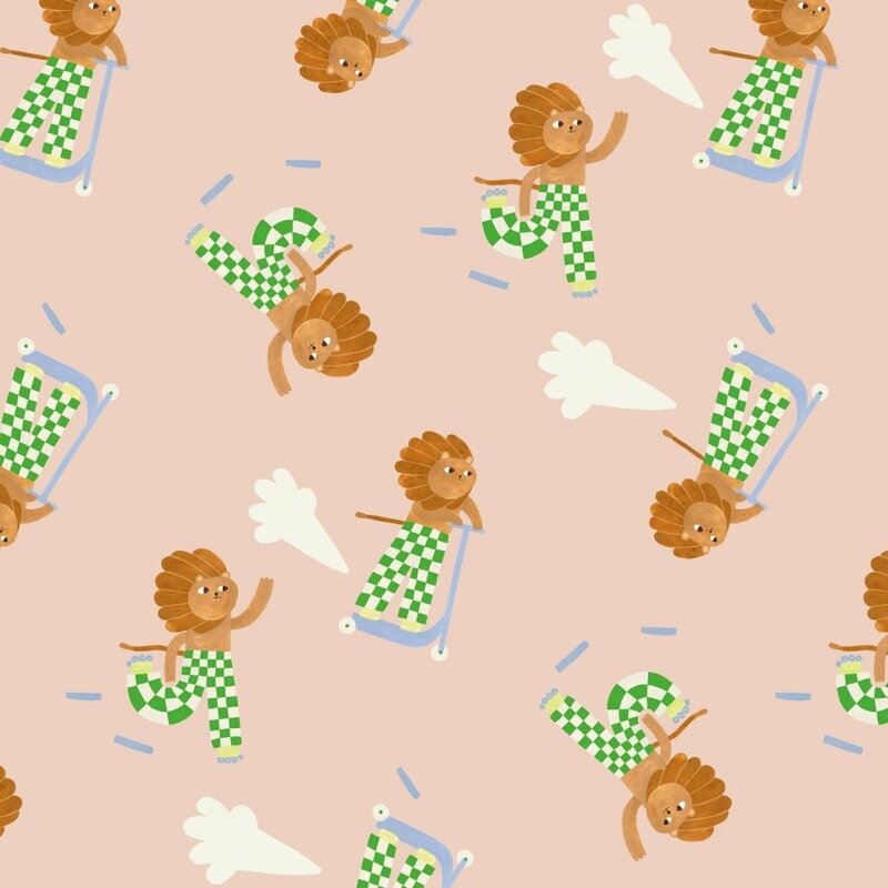 Meet Me at the Wall-collectie Kinderbehang Skating Lion - Green - Aniek Bartels