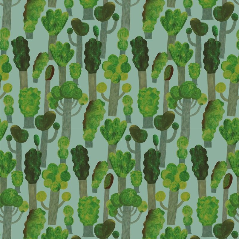 Meet Me at the Wall-collectie Kinderbehang Trees - Sky Blue - Aniek Bartels