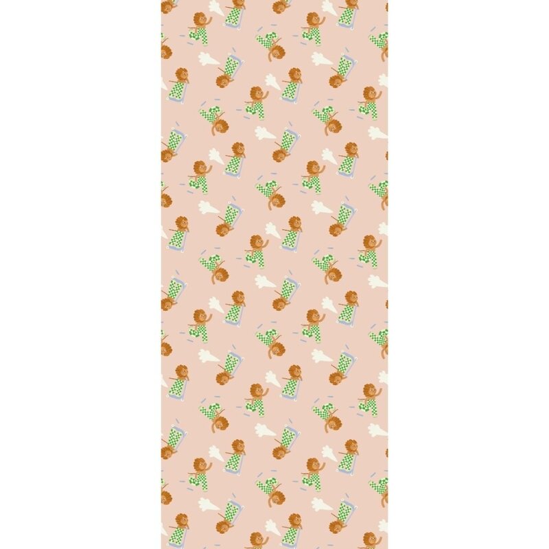 Meet Me at the Wall-collectie Kinderbehang Skating Lion - Green - Aniek Bartels