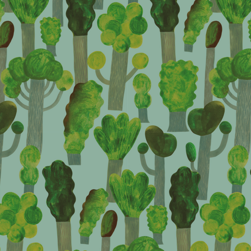 Meet Me at the Wall-collectie Kinderbehang Trees - Sky Blue - Aniek Bartels