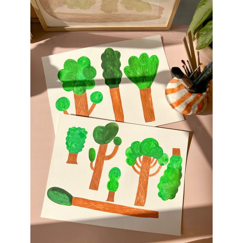 Meet Me at the Wall-collectie Kinderbehang Trees - Sky Blue - Aniek Bartels