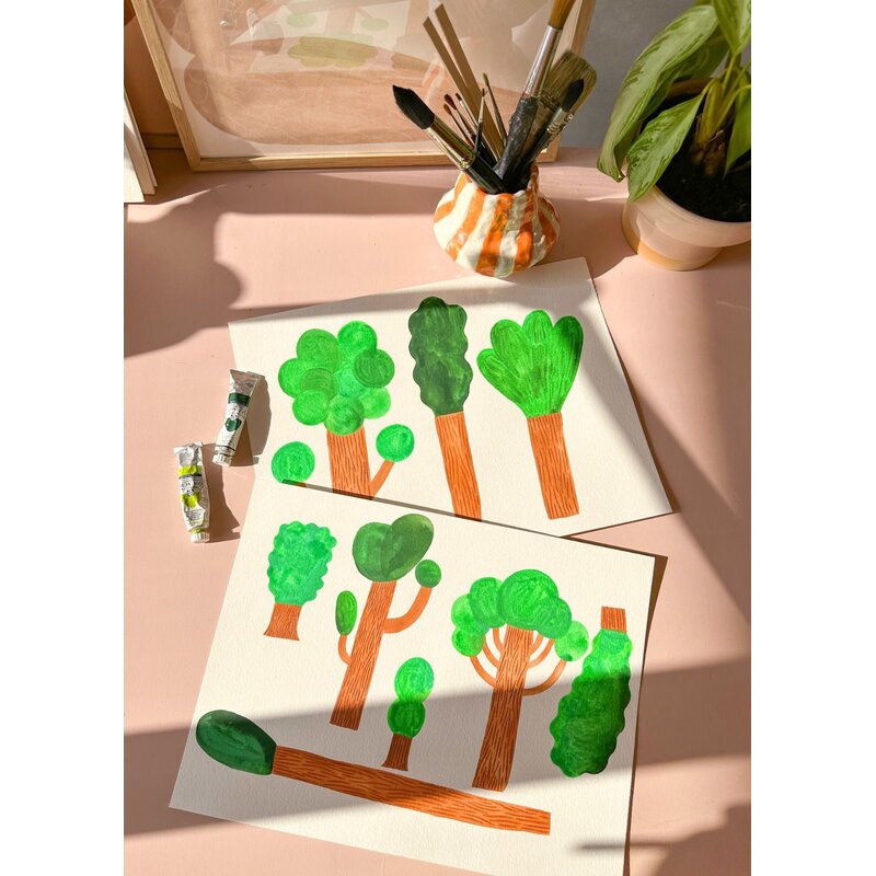 Meet Me at the Wall-collectie Kinderbehang Trees - Sky Blue - Aniek Bartels