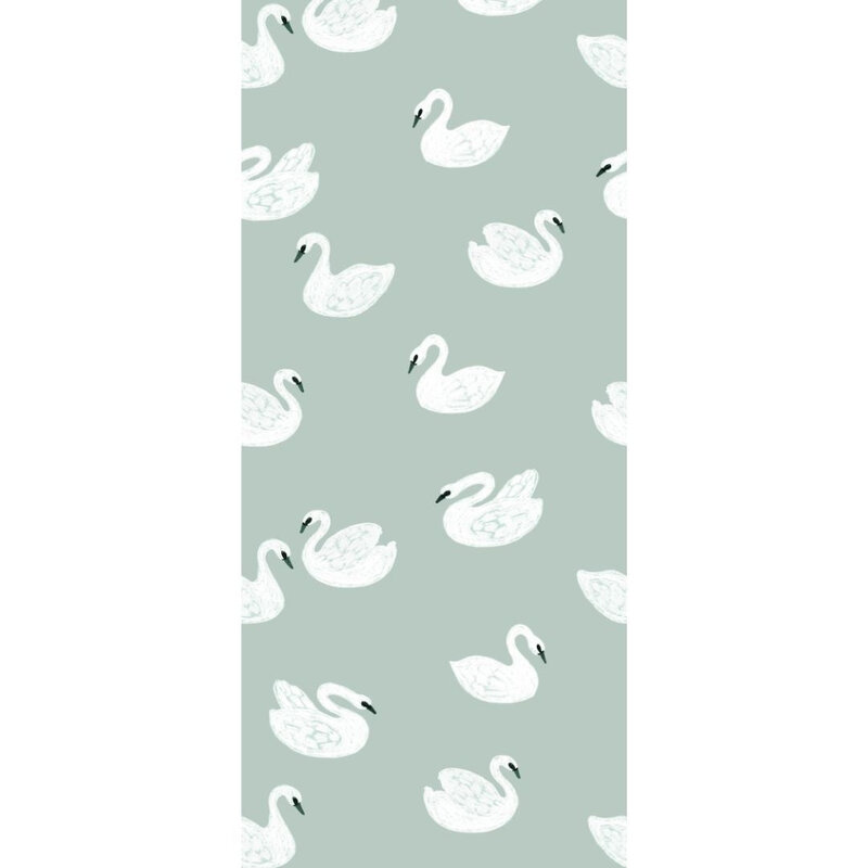 Meet Me at the Wall-collectie Kinderbehang Swans - Lake blue - Joelle Wehkamp