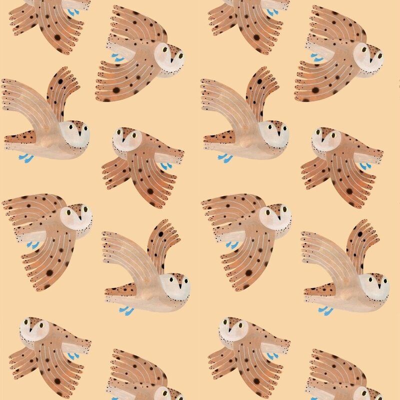Meet Me at the Wall-collectie Kinderbehang Owl - Creme - Aniek Bartels